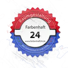 Firmensiegel von Farbenhaft24 mit dem Leitsatz "Ihre Zufriedenheit ist unser Erfolg"